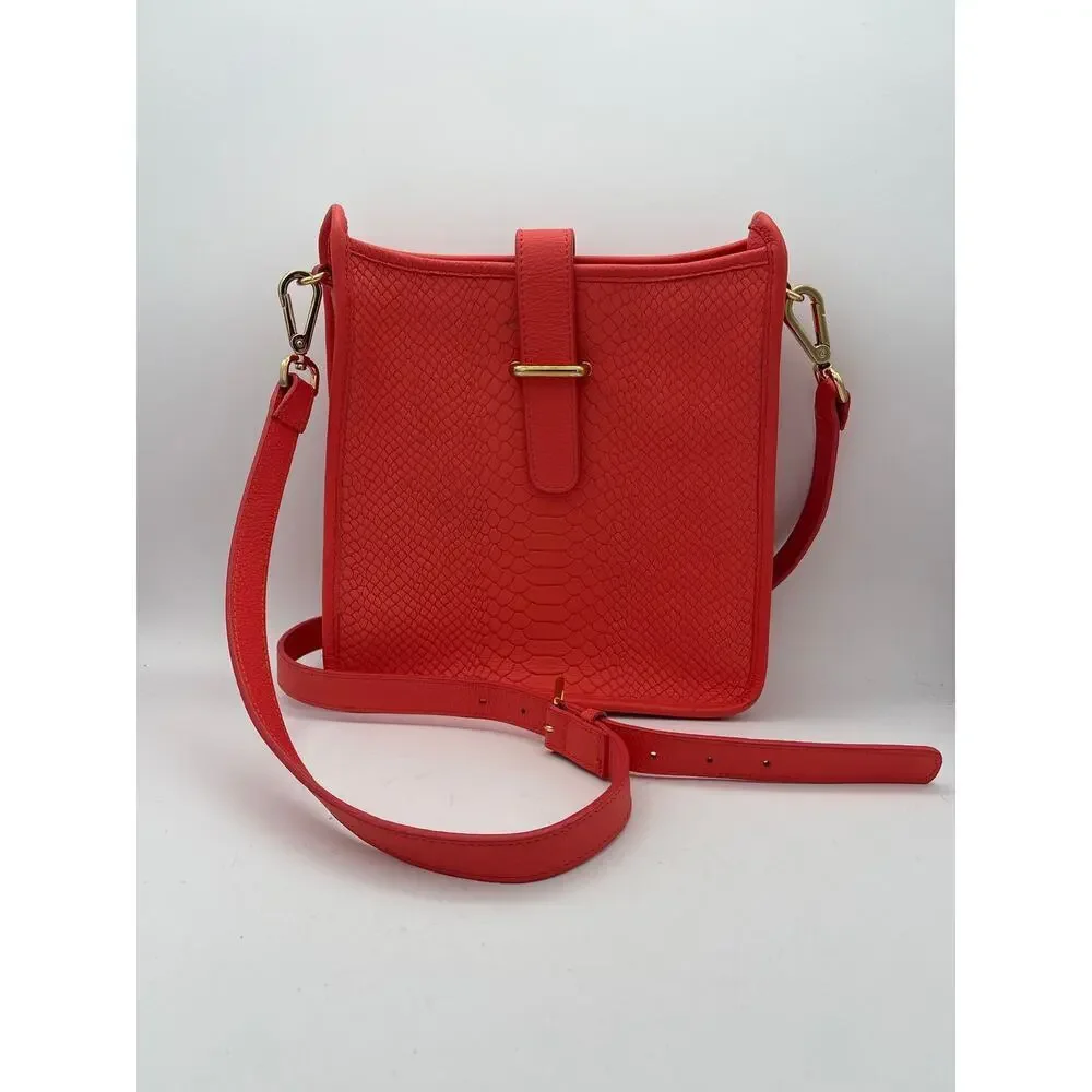 Women’s Gigi New York Coral Leather Crossbody Purse w/ Snakeskin Pattern